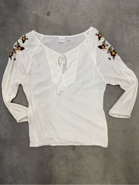 Soho New York & Company Embroidered Boho Blouse Size Medium White